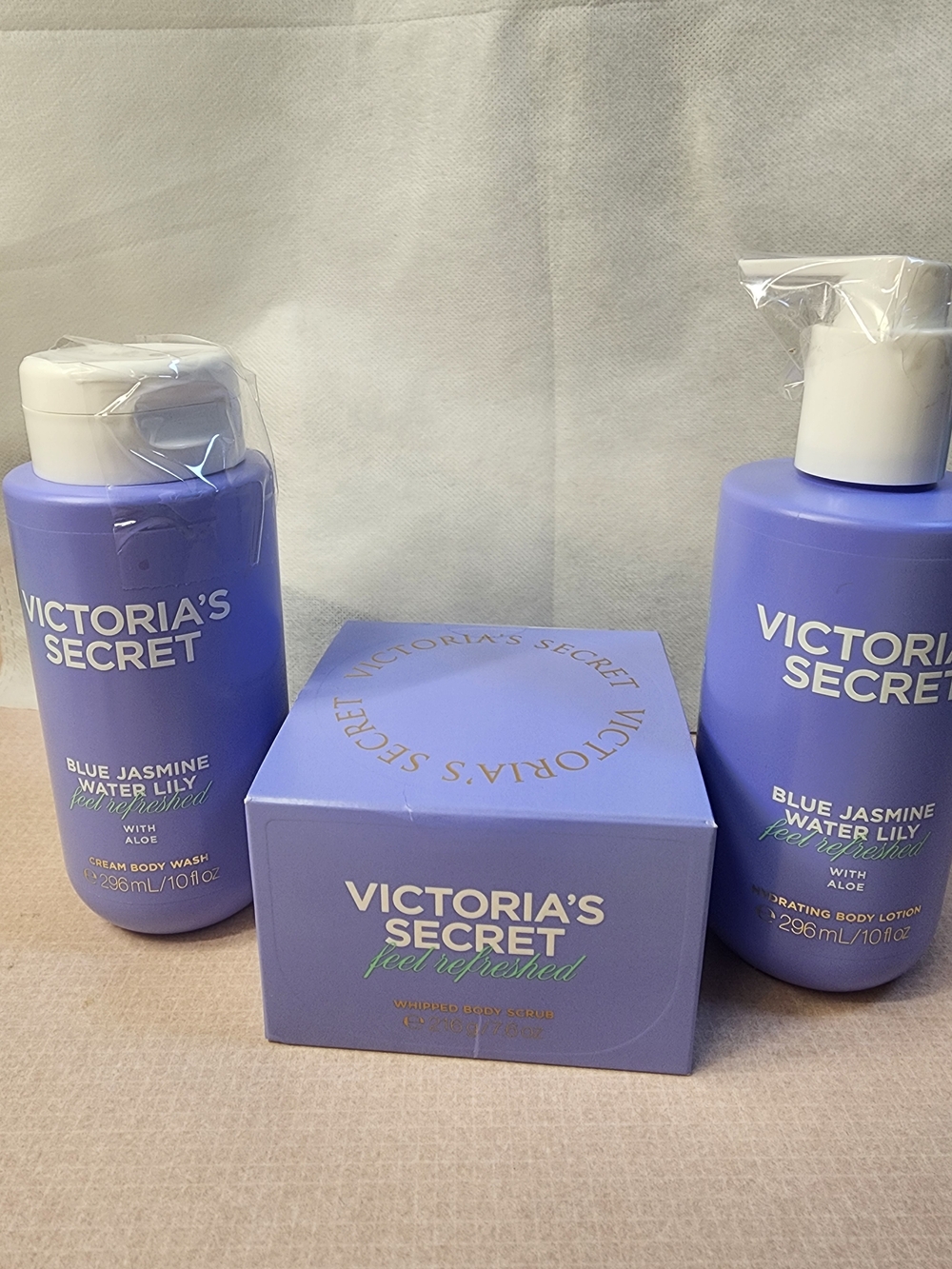 Victoria's Secret Blue Jasmine & Water Lily Bath & Body Set - Scrub, Wash, Lotio